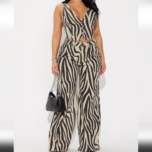 Fashion Nova Pants - Zebra Print Women Pants And Vest Set